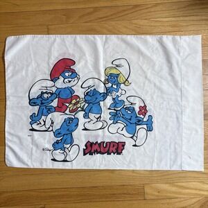 Vintage Smurf Pillow Case ~ 20" x 30" Papa Smurf, Smurfette - Some Stains